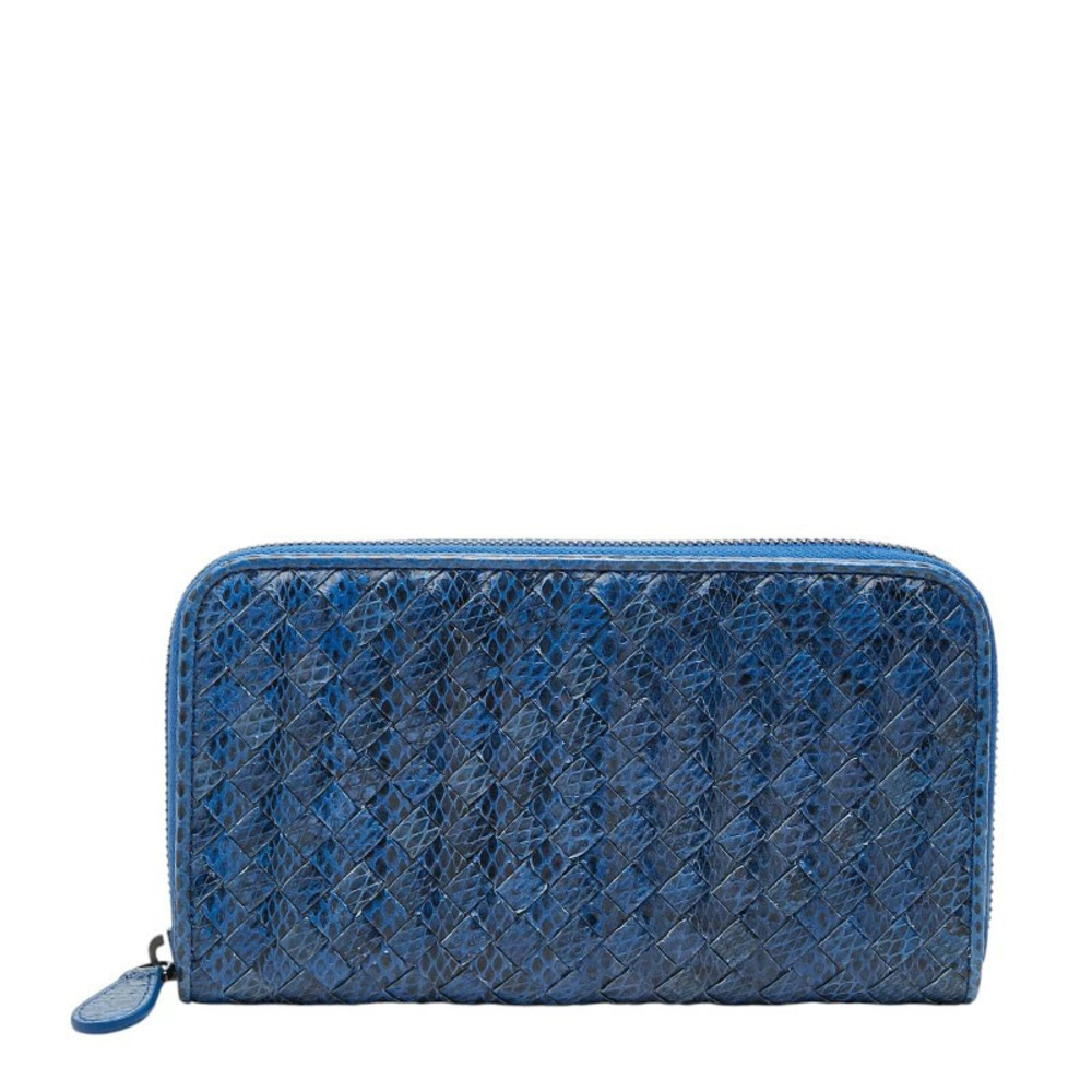 Bottega Veneta Intrecciato Round Zip Long Wallet Blue Python